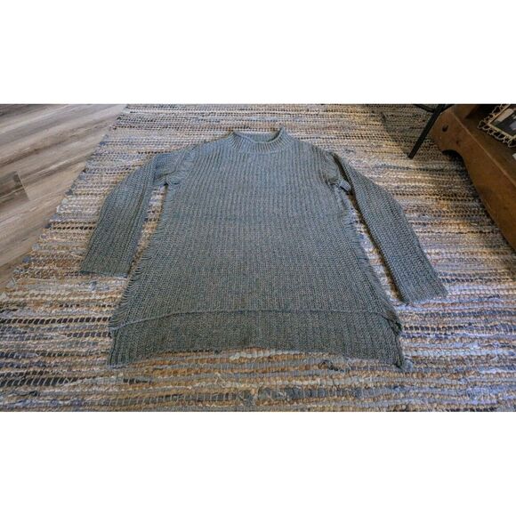 J. Jill M Oversized Mock Neck Sweater Open Knit Pistachio Green Beige Preppy - Picture 2 of 7